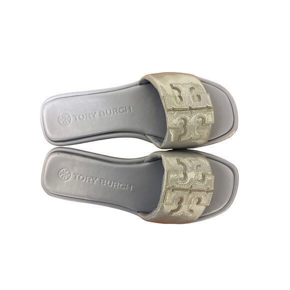 Tory‎ Burch Double T Sport Slide Sandal in Blue Patent Leather Size 7.5 - Picture 4 of 6